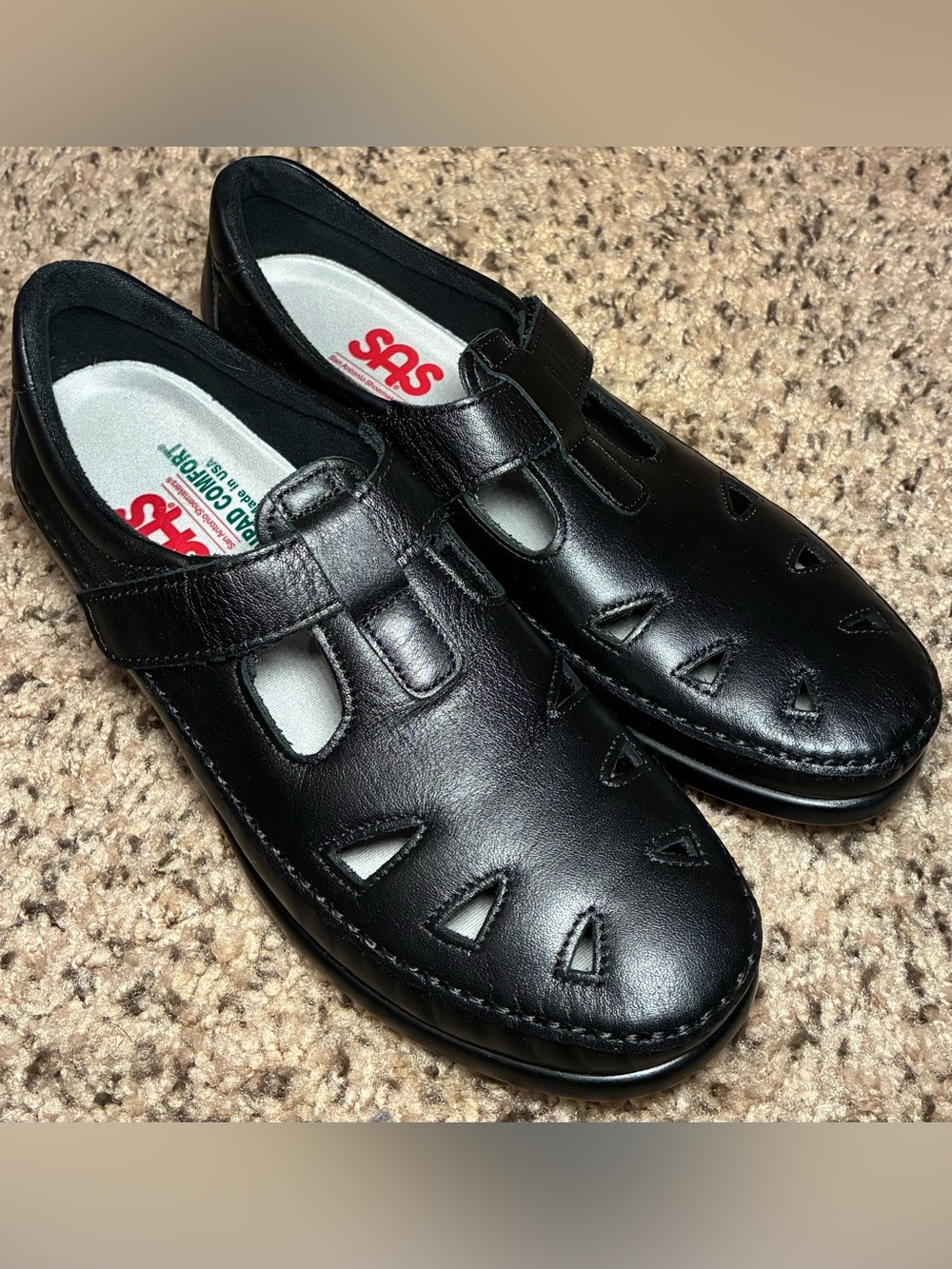 SAS Roamer walking Shoes Tripad Comfort Womens Mary Jane Black Leather Strap 9 S